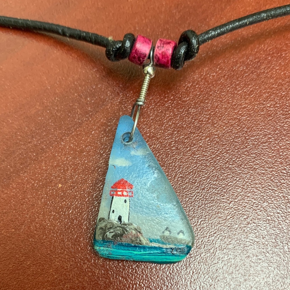 Lighthouse Pendant Necklace with Pink Beads
